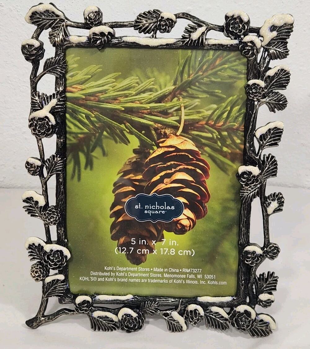 St. Nicholas Square Christmas Photo Picture Frame Winter Pinecone Cabin 5x7